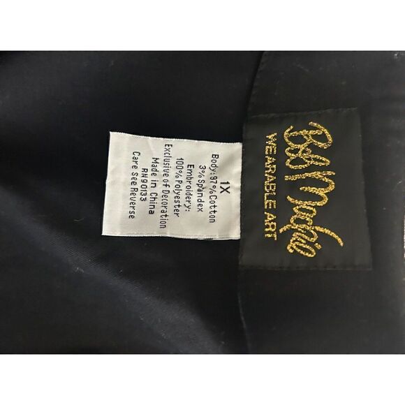 Bob Mackie Women's 1X Black Abstract Floral Embroidered Open Front Blazer Artsy - Picture 4 of 4